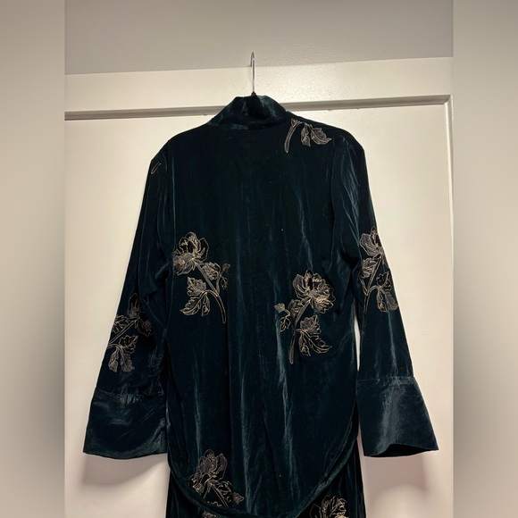 NWT ZARA Embroidered Velvet Kimono Dress Green Jacket L - Picture 8 of 9